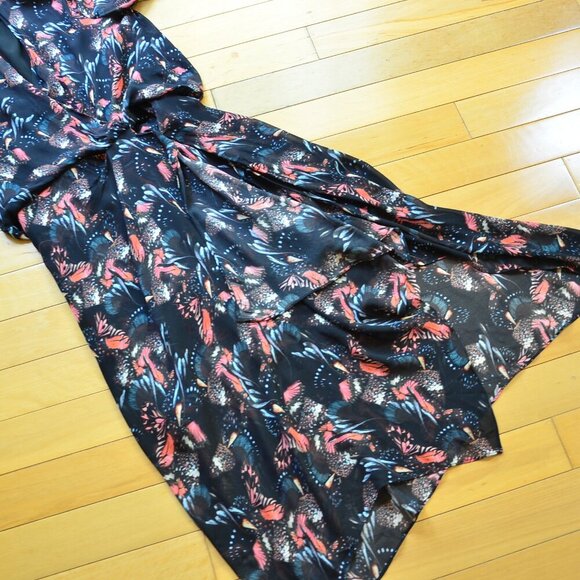 AllSaints Valero Fluttery Butterfly Midi Mid Length Dress Black Size US 2 - Picture 5 of 13